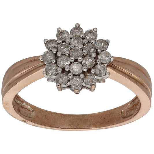 9ct Rose Gold 0.40ct Diamond Cluster Ring Size P