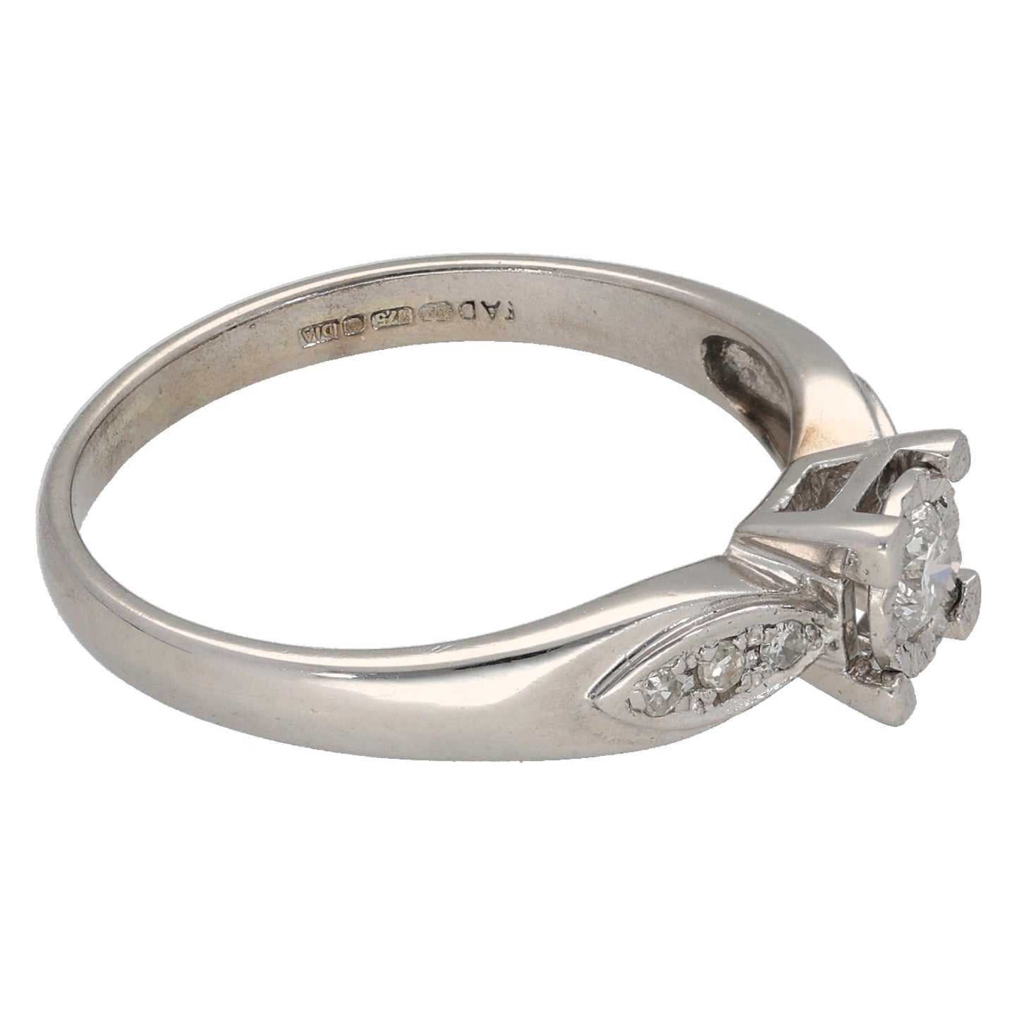 9ct White Gold 0.21ct Diamond Solitaire Ring With Accent Stones Size M
