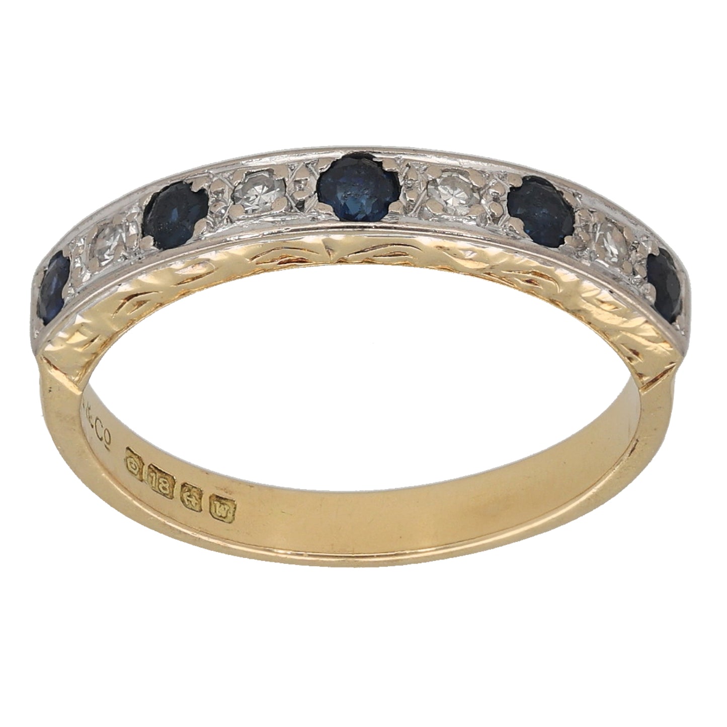 18ct Gold Sapphire & Diamond Half Eternity Ring Size M