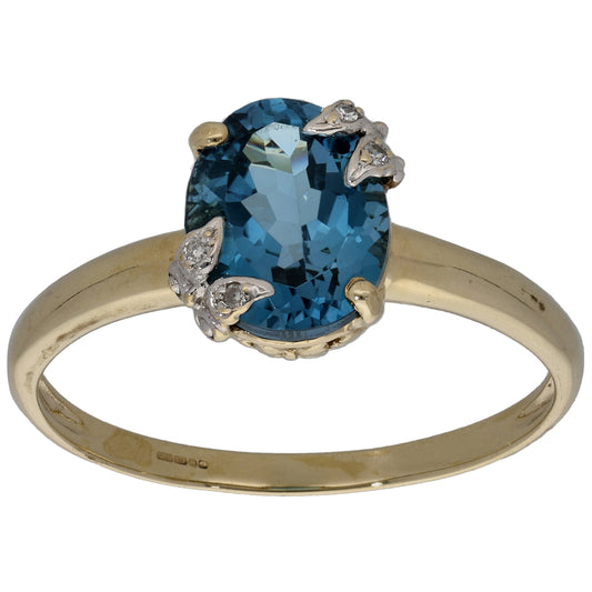 9ct Bicolour Gold Topaz & 0.02ct Diamond Dress/Cocktail Ring Size W