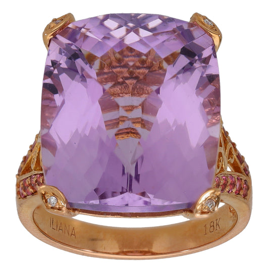 18ct Gold Amethyst, Tourmaline & 0.02ct Diamond Dress/Cocktail Ring Size O