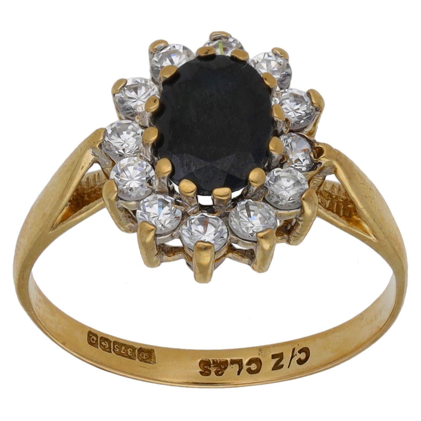 9ct Gold Sapphire & Cubic Zirconia Dress/Cocktail Ring Size K