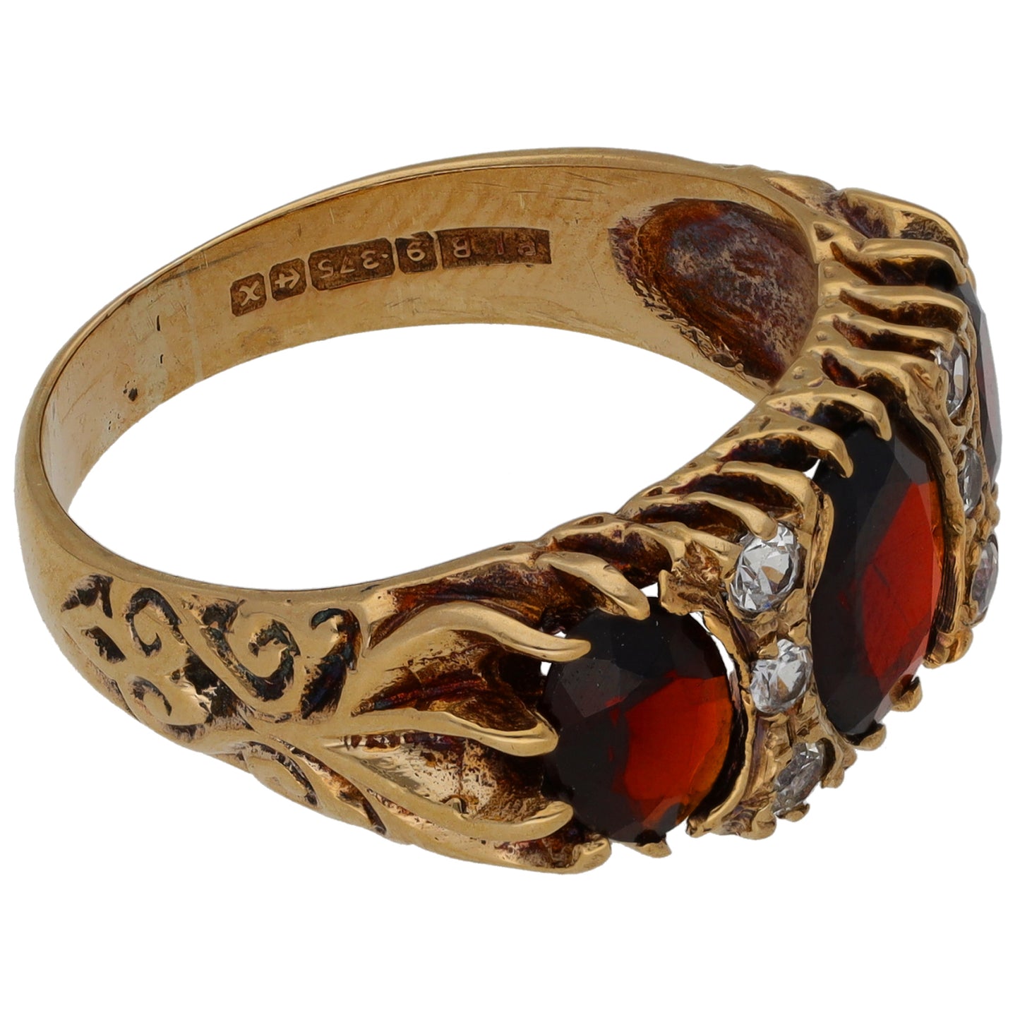 9ct Gold Garnet & Imitation Dress/Cocktail Ring Size Q