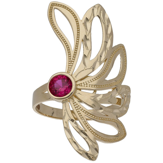New 14ct Gold Red Single Stone Fan Ring