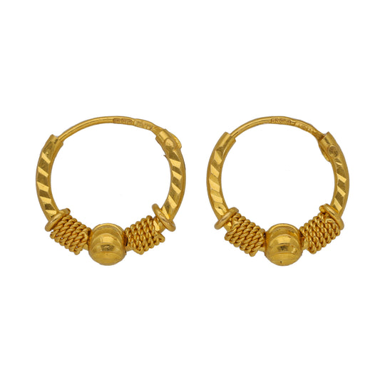 22ct Gold hoop earrings with braided wrap detail and round clasp, textured half-hoop
