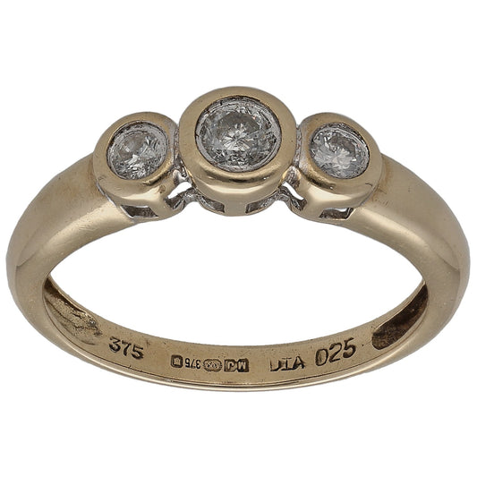9ct Gold 0.25ct Diamond Trilogy Ring Size L