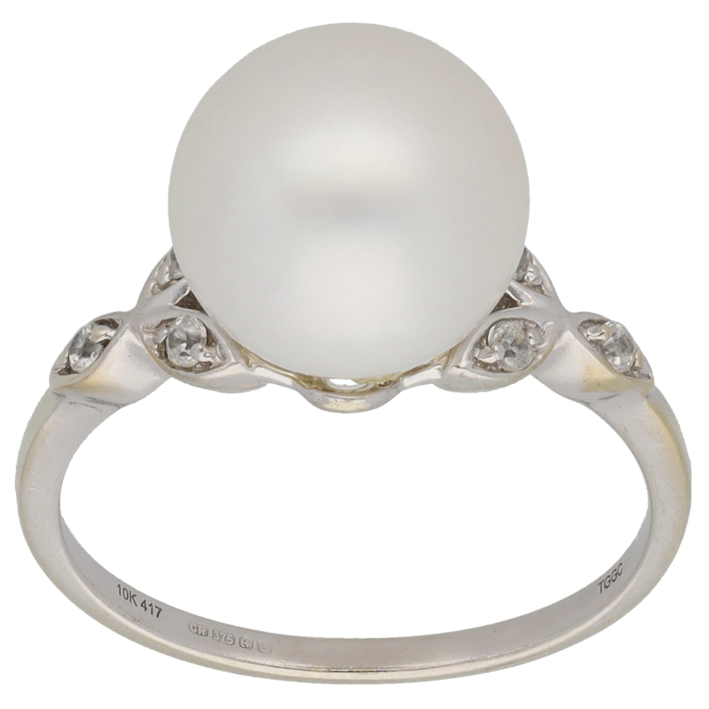 9ct White Gold Cultured Pearl & Imitation Gems Dress/Cocktail Ring Size N