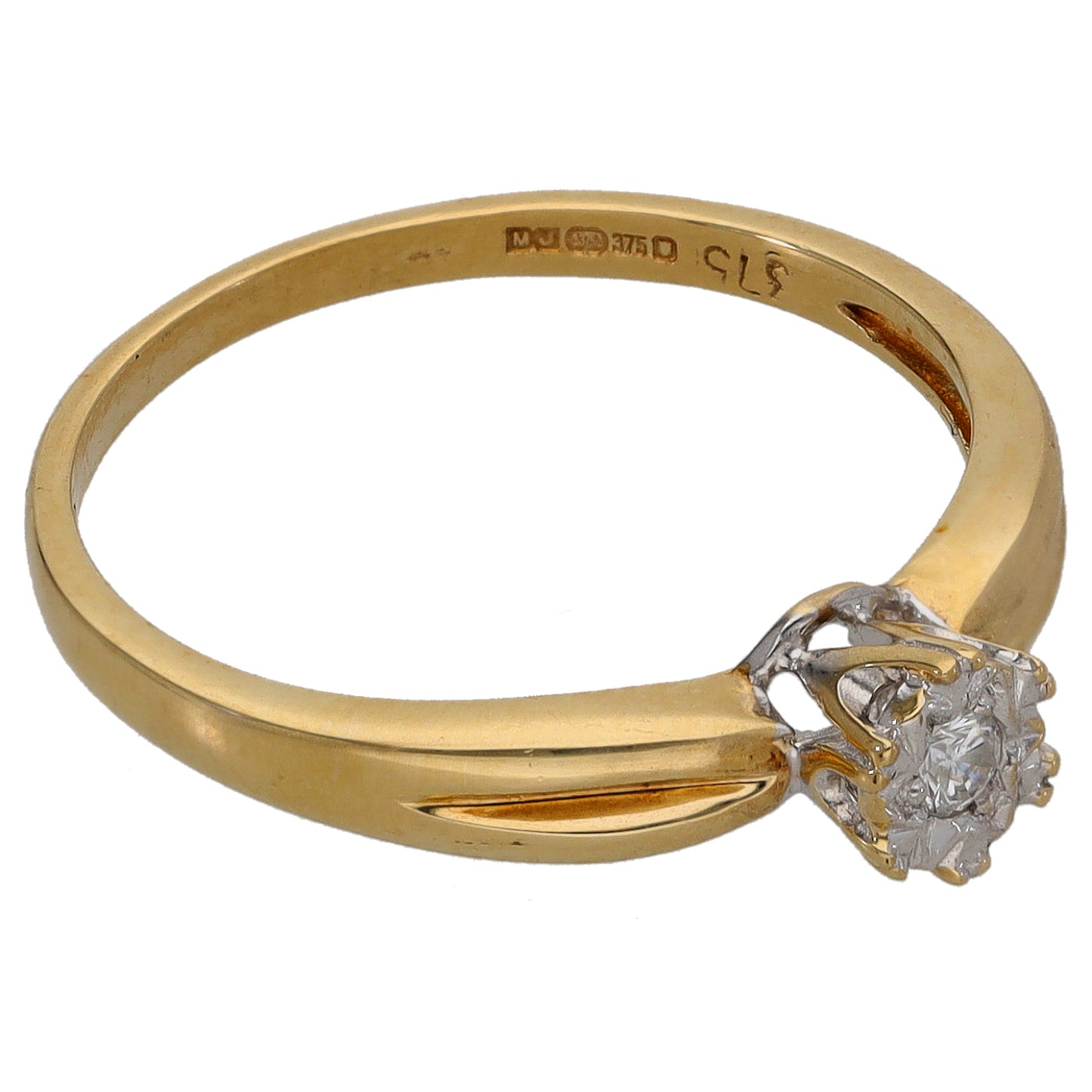 9ct Gold 0.05ct Diamond Solitaire Ring Size P