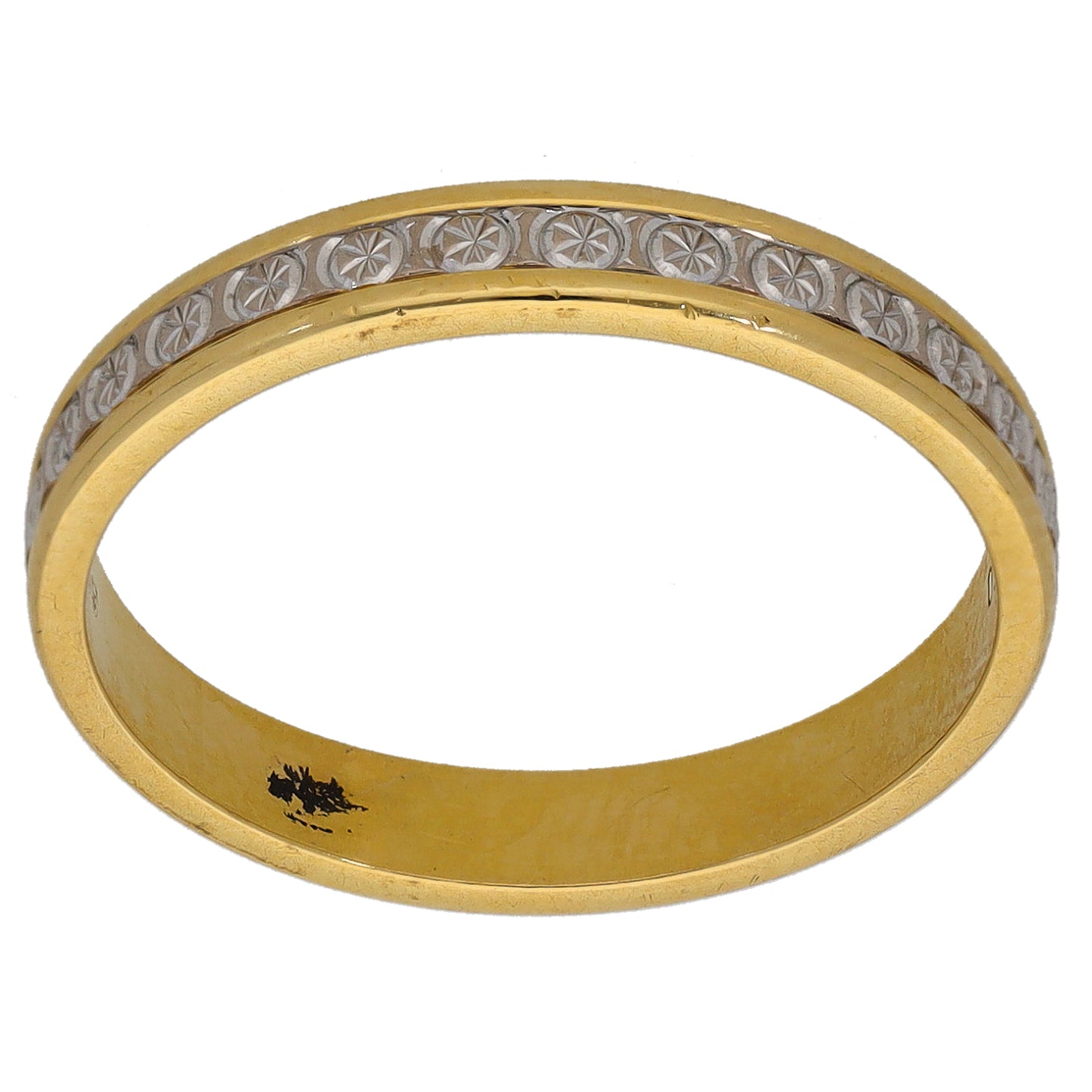 18ct Bicolour Gold Patterned Wedding Ring Size N