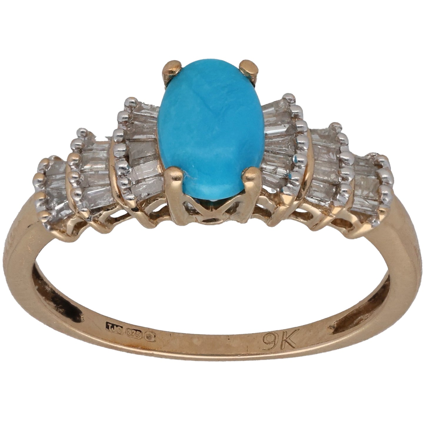 9ct Gold Turquoise & 0.14ct Diamond Dress/Cocktail Ring Size N