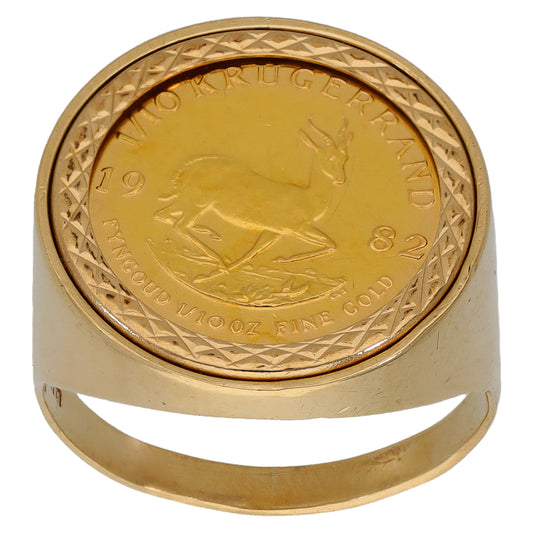 9ct Gold 1/10 OZ Krugerrand Coin Ring Size Q