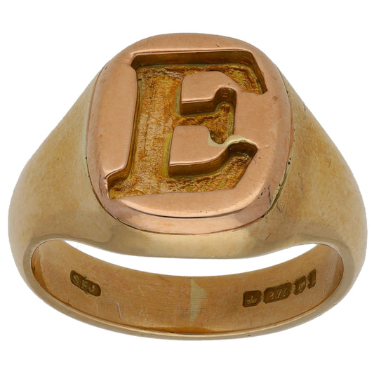 9ct Gold Initial 'E' Signet Ring Size S