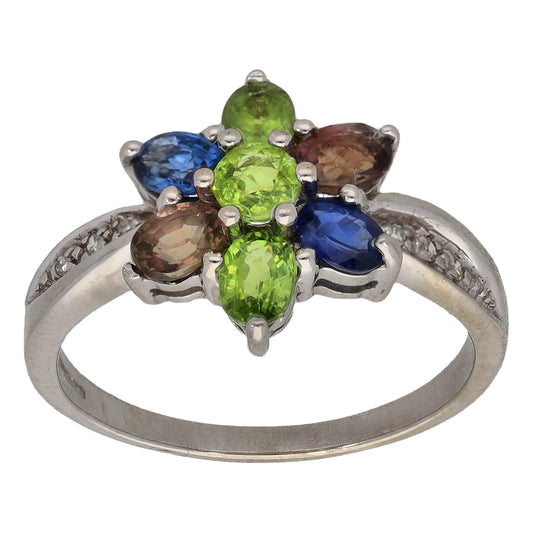 9ct Gold Sapphire & 0.02ct Diamond Dress/Cocktail Ring Size N