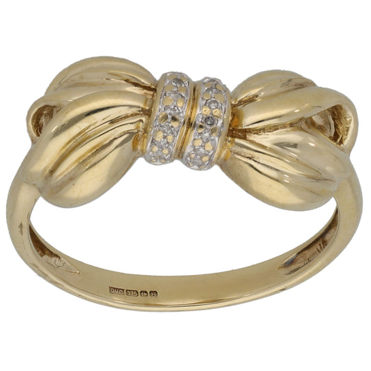 9ct Gold 0.09ct Diamond Bow Ring Size R