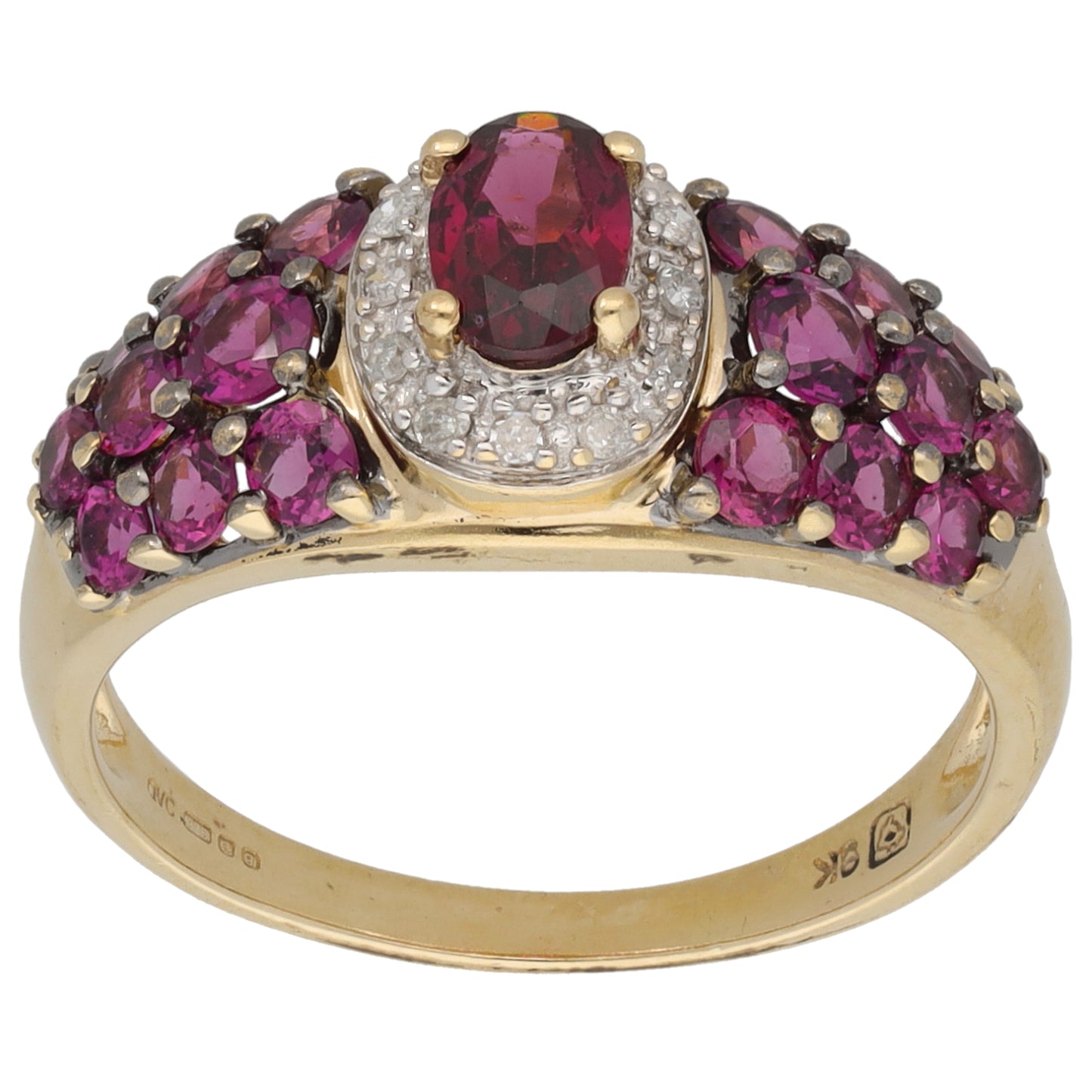9ct Gold Garnet & 0.06ct Diamond Dress/Cocktail Ring Size Q