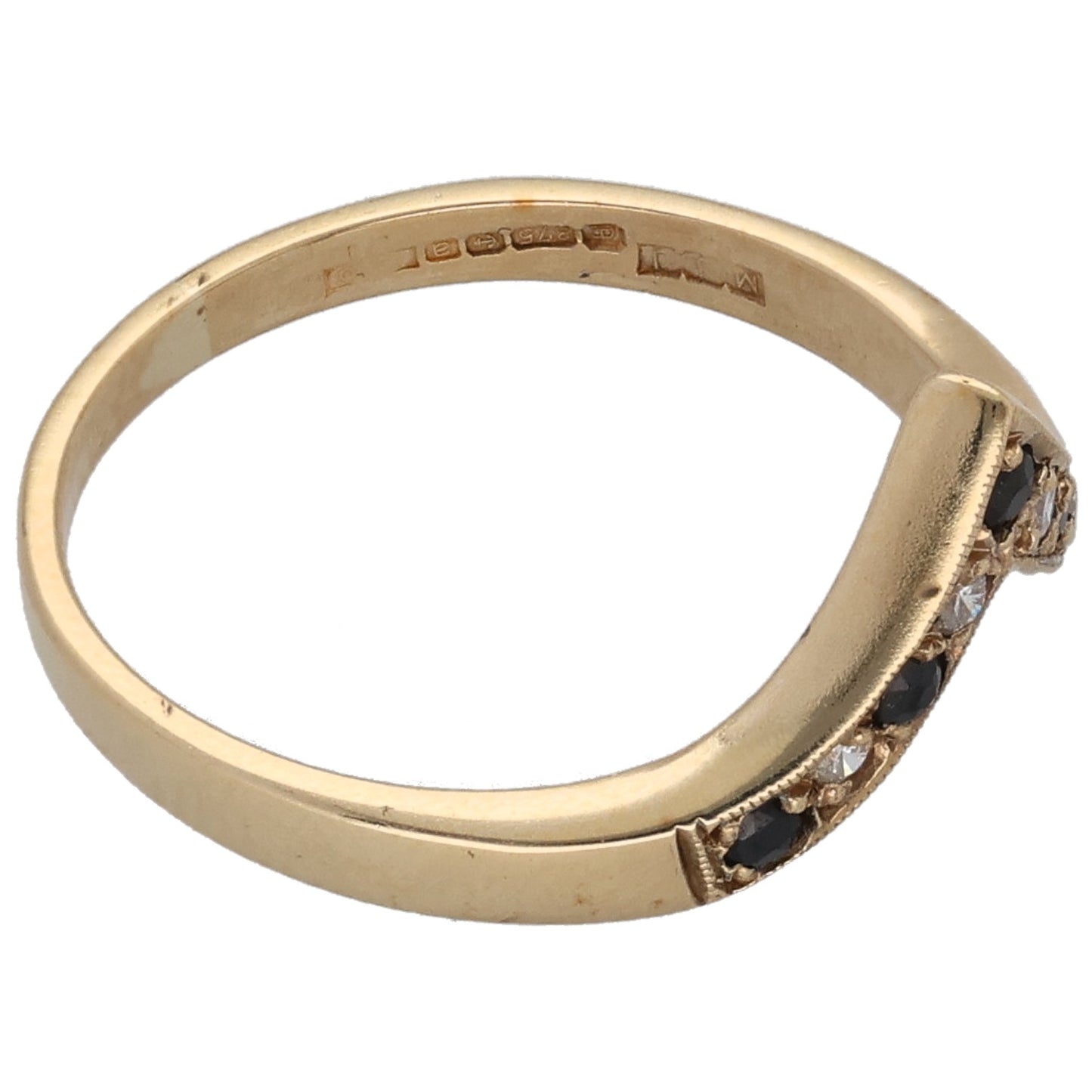 9ct Gold Sapphire & 0.08ct Diamond Wishbone Ring Size Q