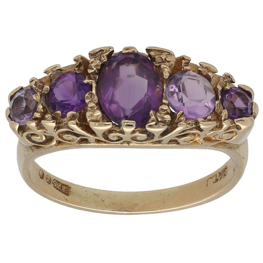 9ct Gold Amethyst Half Eternity Ring Size M