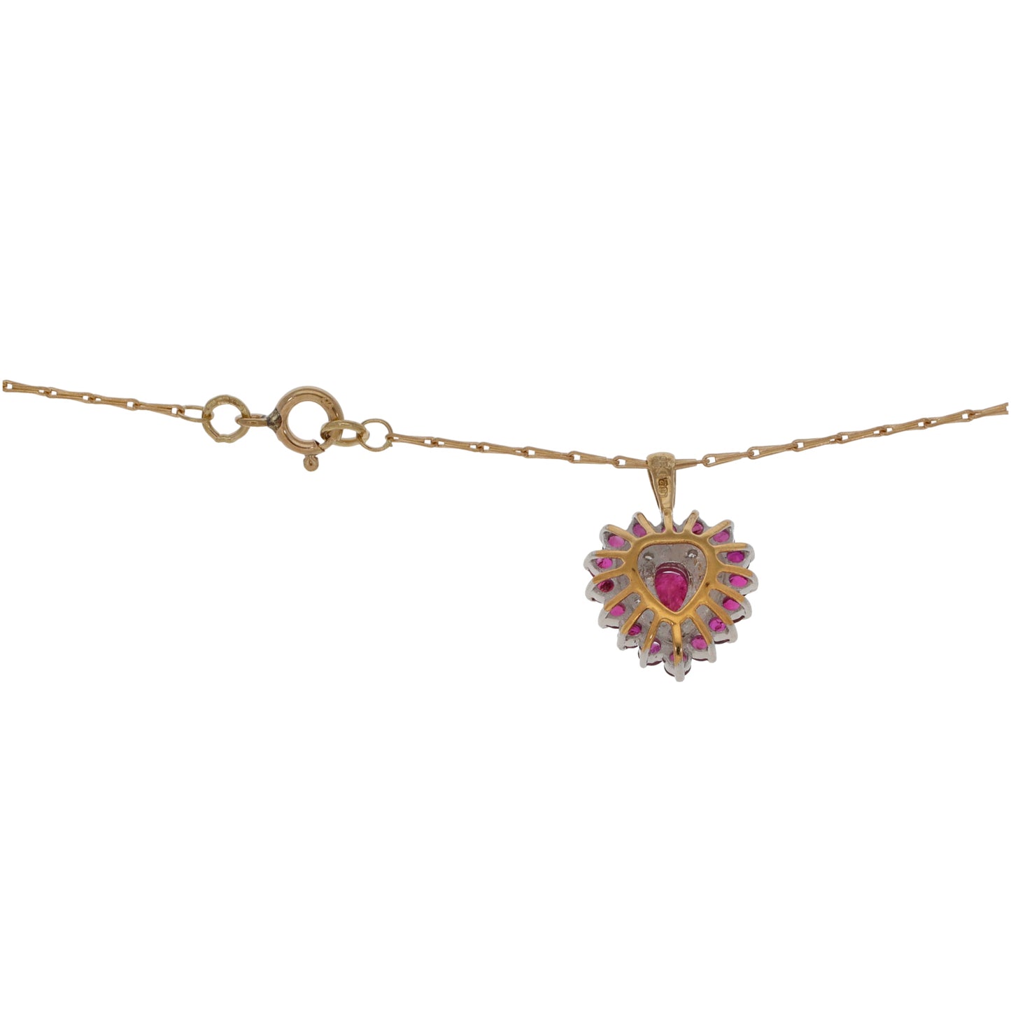 9ct Bi-Colour Gold Ruby & 0.025ct Diamond Dress/Cocktail Pendant With Chain