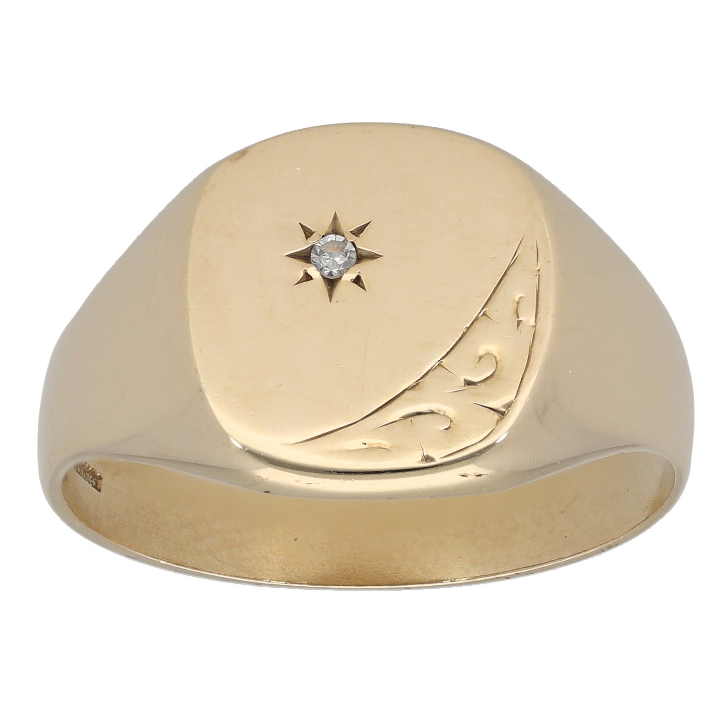 9ct Gold 0.01ct Diamond Patterned Signet Ring Size Z+1