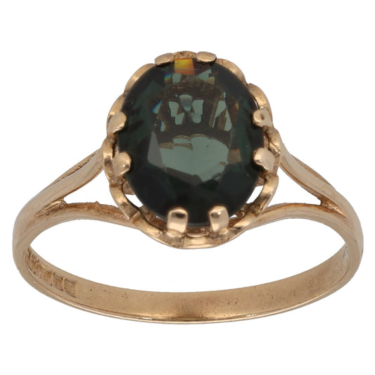 9ct Gold Imitation Gem Single Stone Ring Size Q