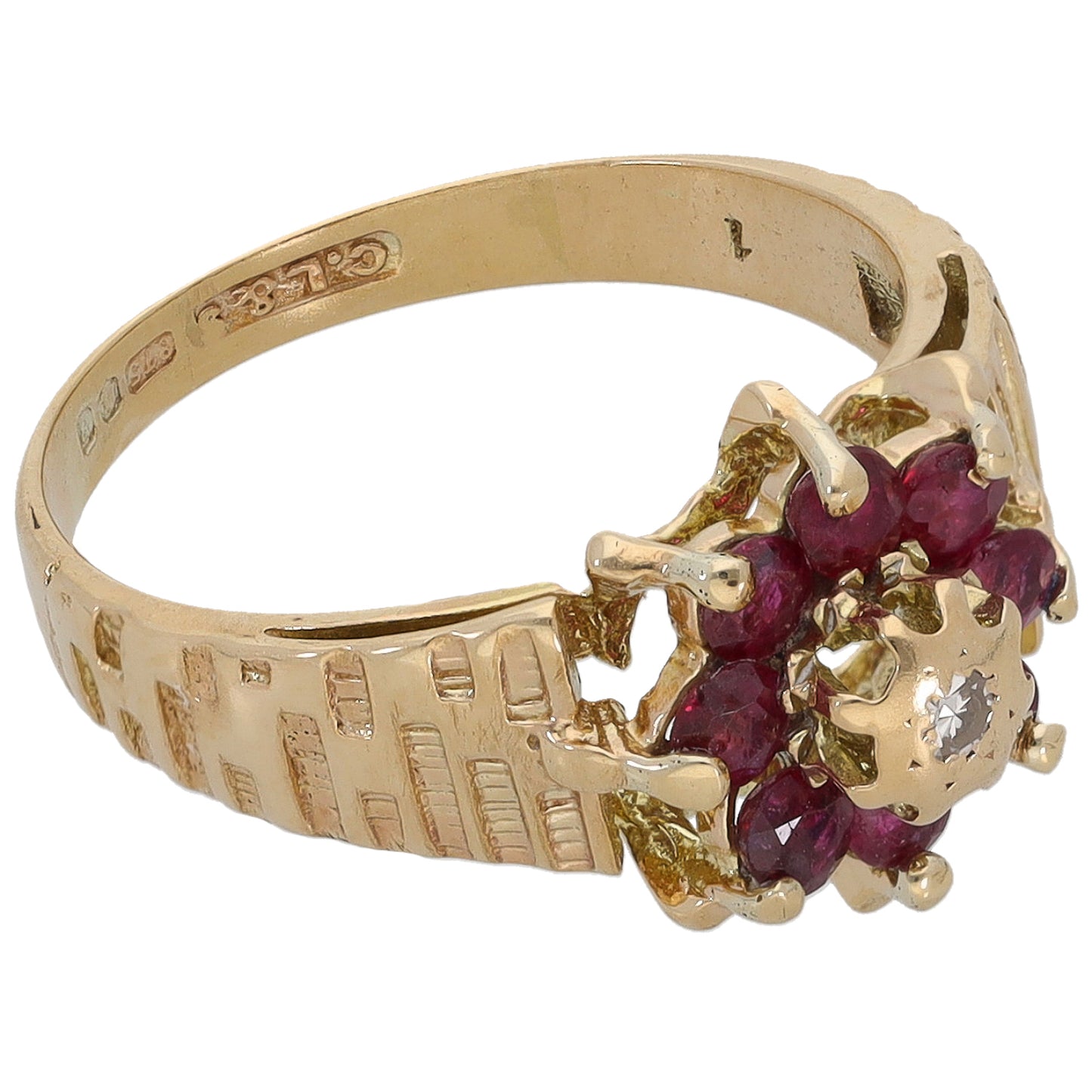 9ct Gold Ruby & 0.005ct Diamond Dress/Cocktail Ring Size K