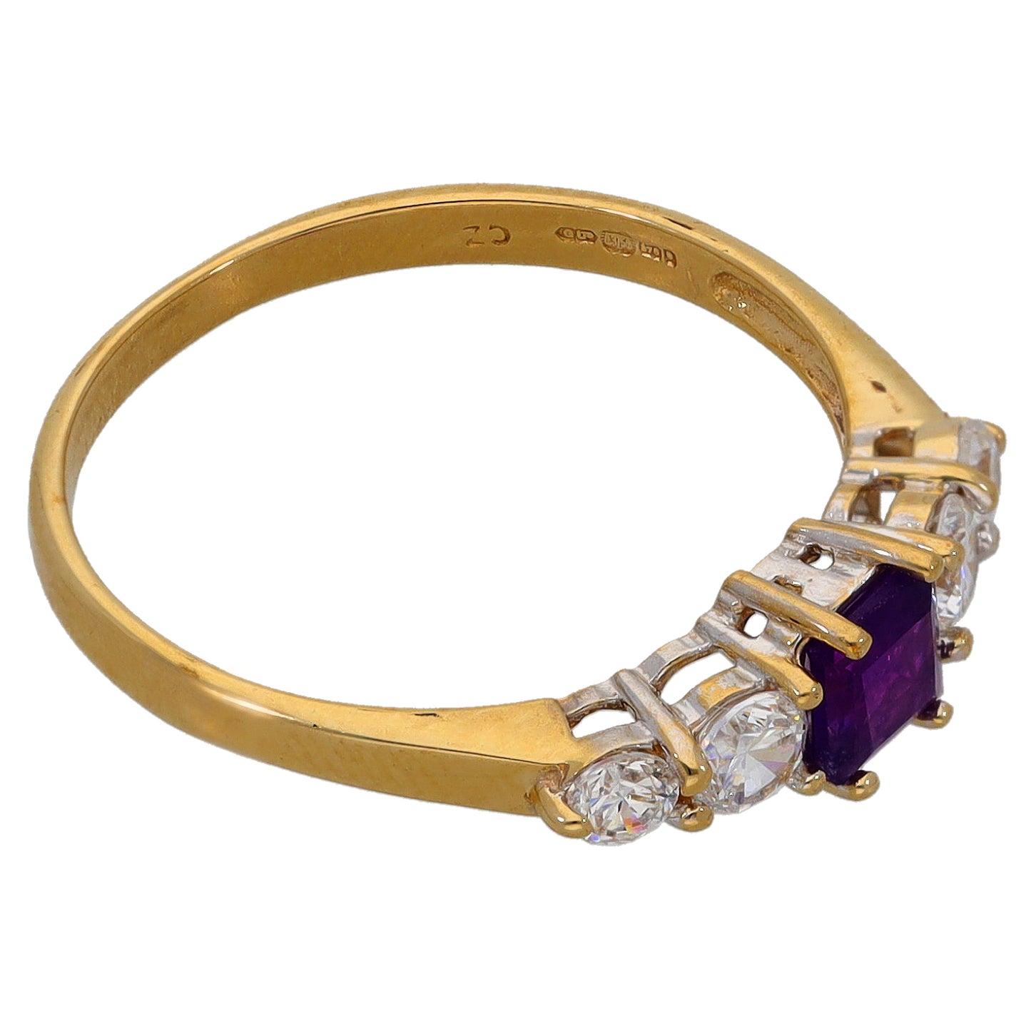 9ct Gold Amethyst & Cubic Zirconia Dress/Cocktail Ring Size M