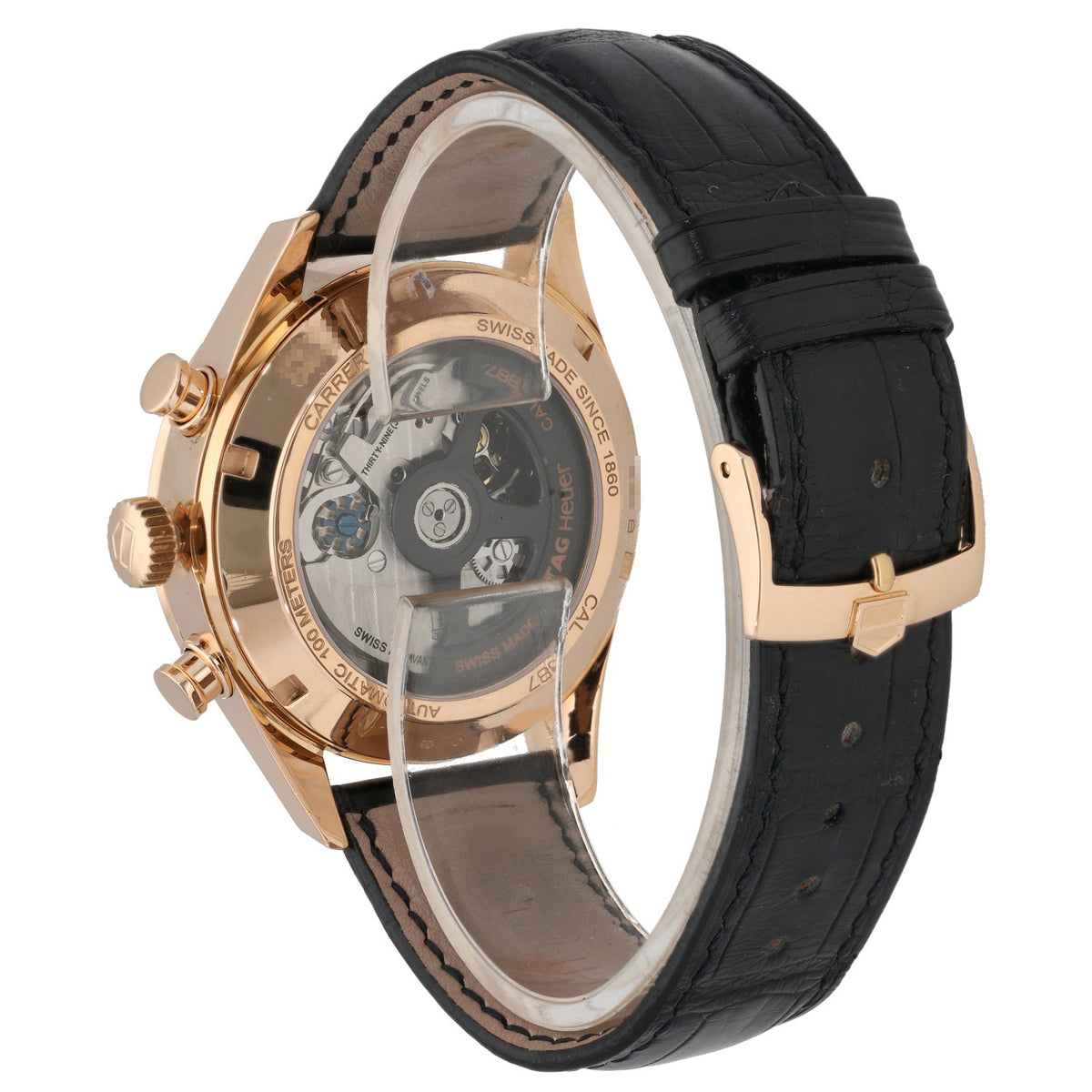 Tag Heuer Carrera CAR2140, with 18ct gold 41mm case with black adjustable leather bracelet