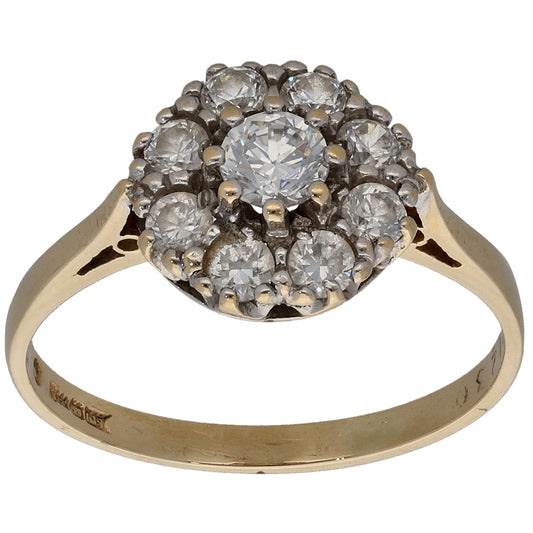 14ct Gold Cubic Zirconia Cluster Ring Size P