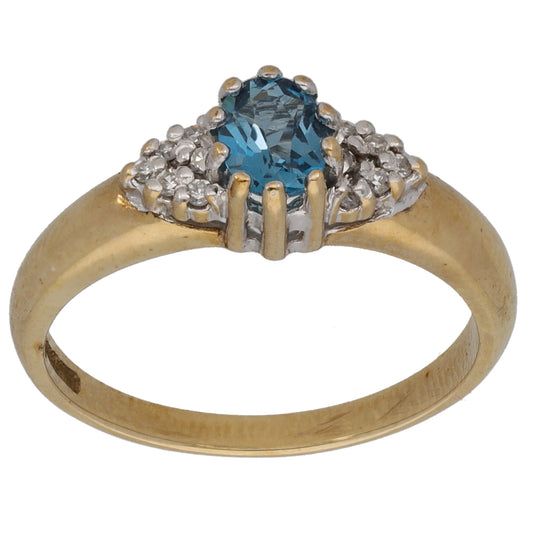 9ct Gold 0.12ct Diamond & Topaz Dress/Cocktail Ring Size L
