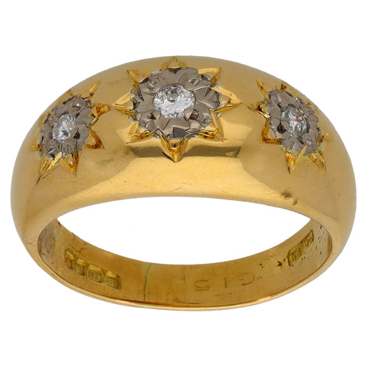 18ct Gold 0.15ct Diamond Three Stone Ring Size O