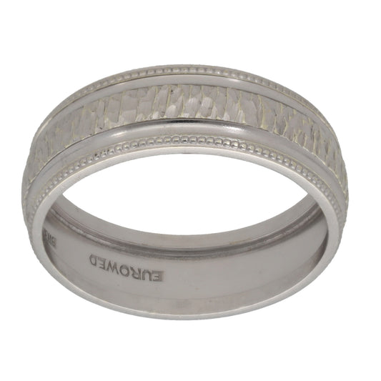 9ct White Gold Patterned Wedding Ring Size M