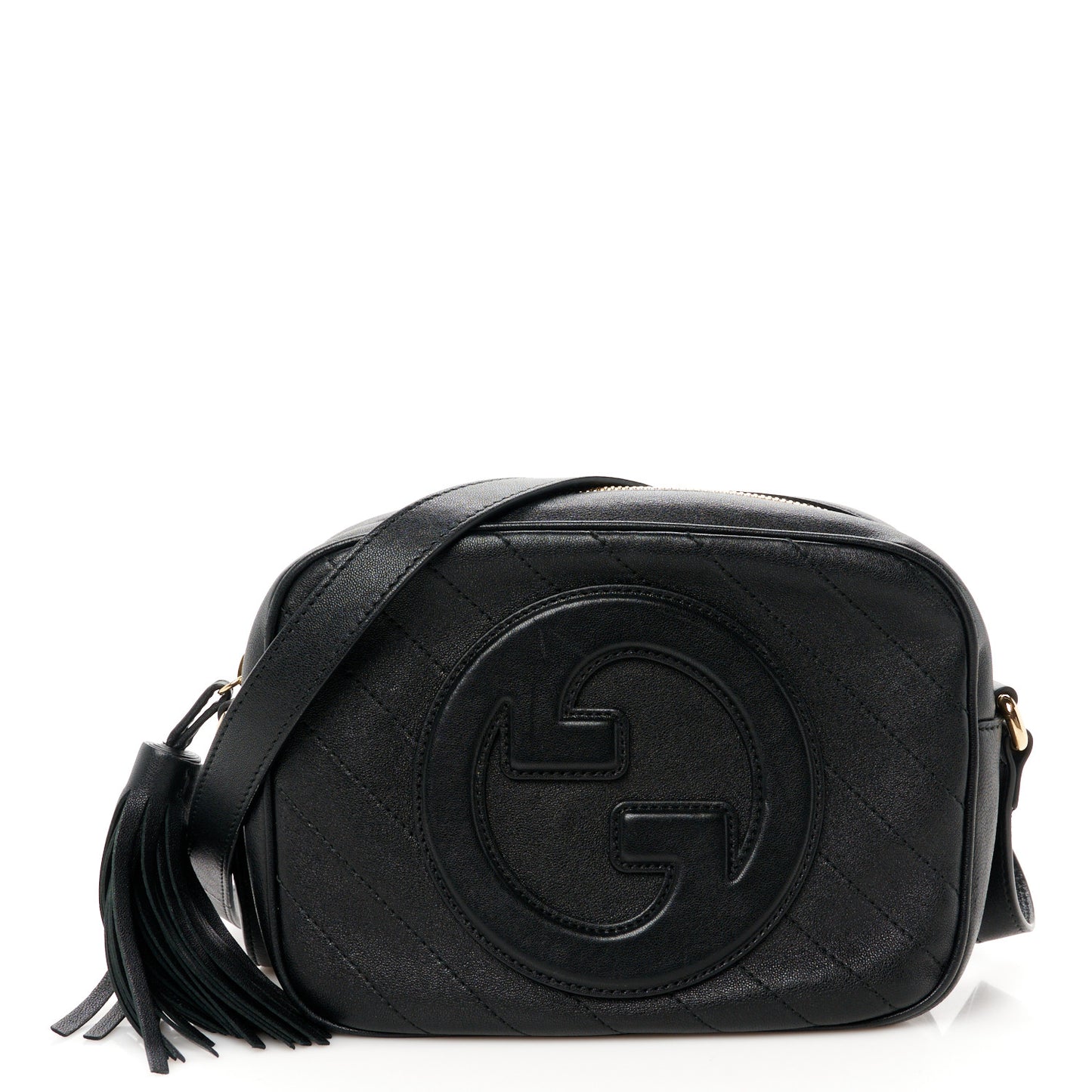 Gucci Sakai Be Green Diagonal Stitched Calfskin Leather Bag - Black