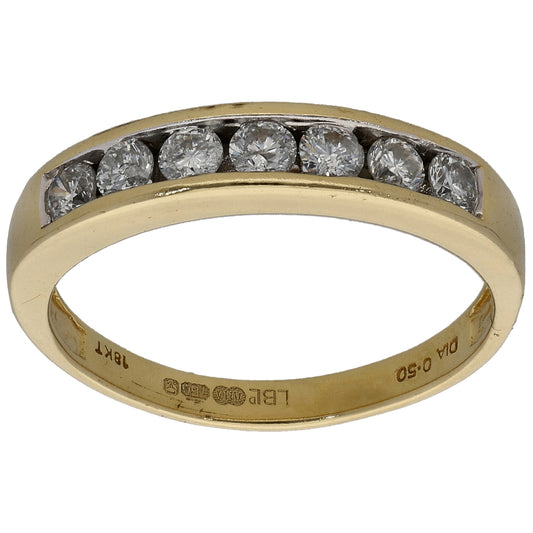 18ct Gold 0.50ct Diamond Half Eternity Ring Size O