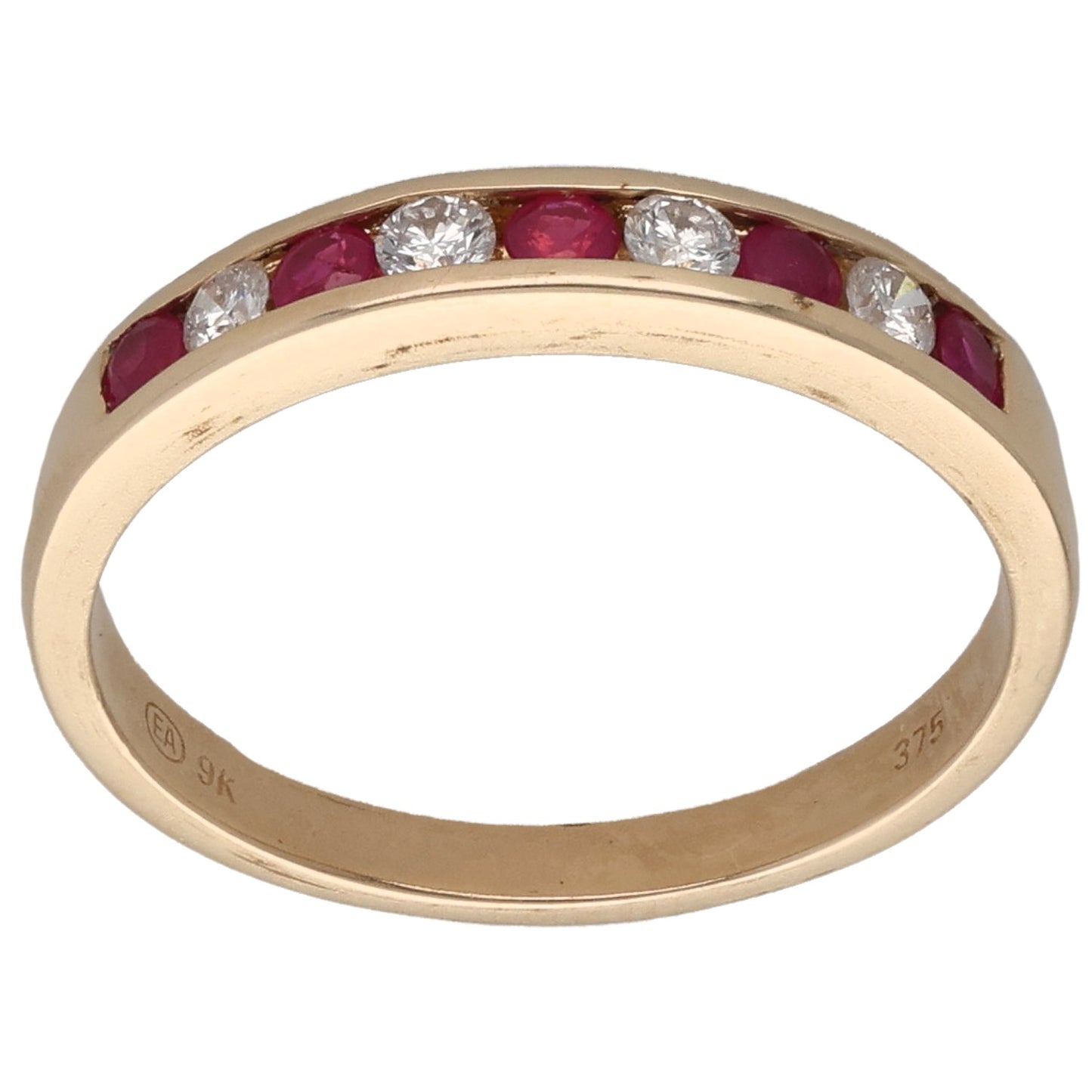 9ct Gold Ruby & 0.24ct Diamond Half Eternity Ring Size R
