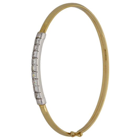 9ct Gold Cubic Zirconia Hinged/Clasp Bangle