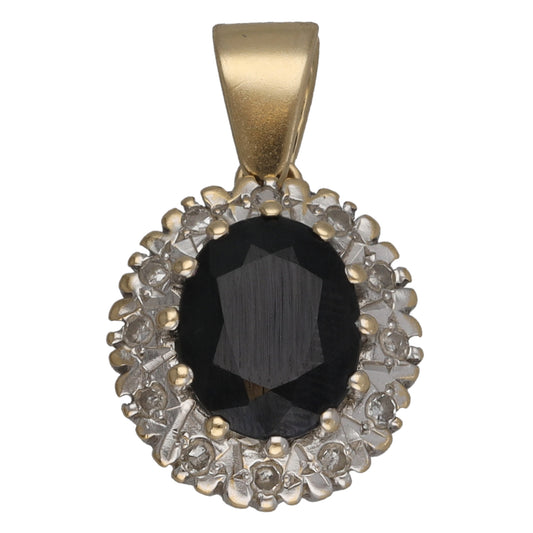 9ct Gold Sapphire & 0.12ct Diamond Dress/Cocktail Pendant