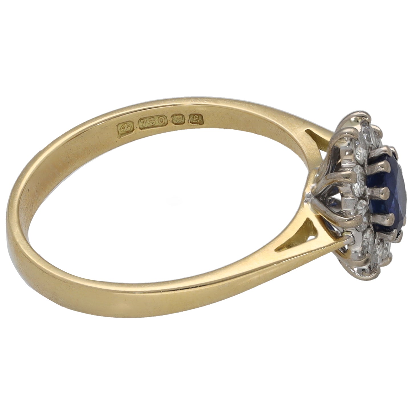 18ct Gold Sapphire & 0.20ct Diamond Cluster Ring Size L