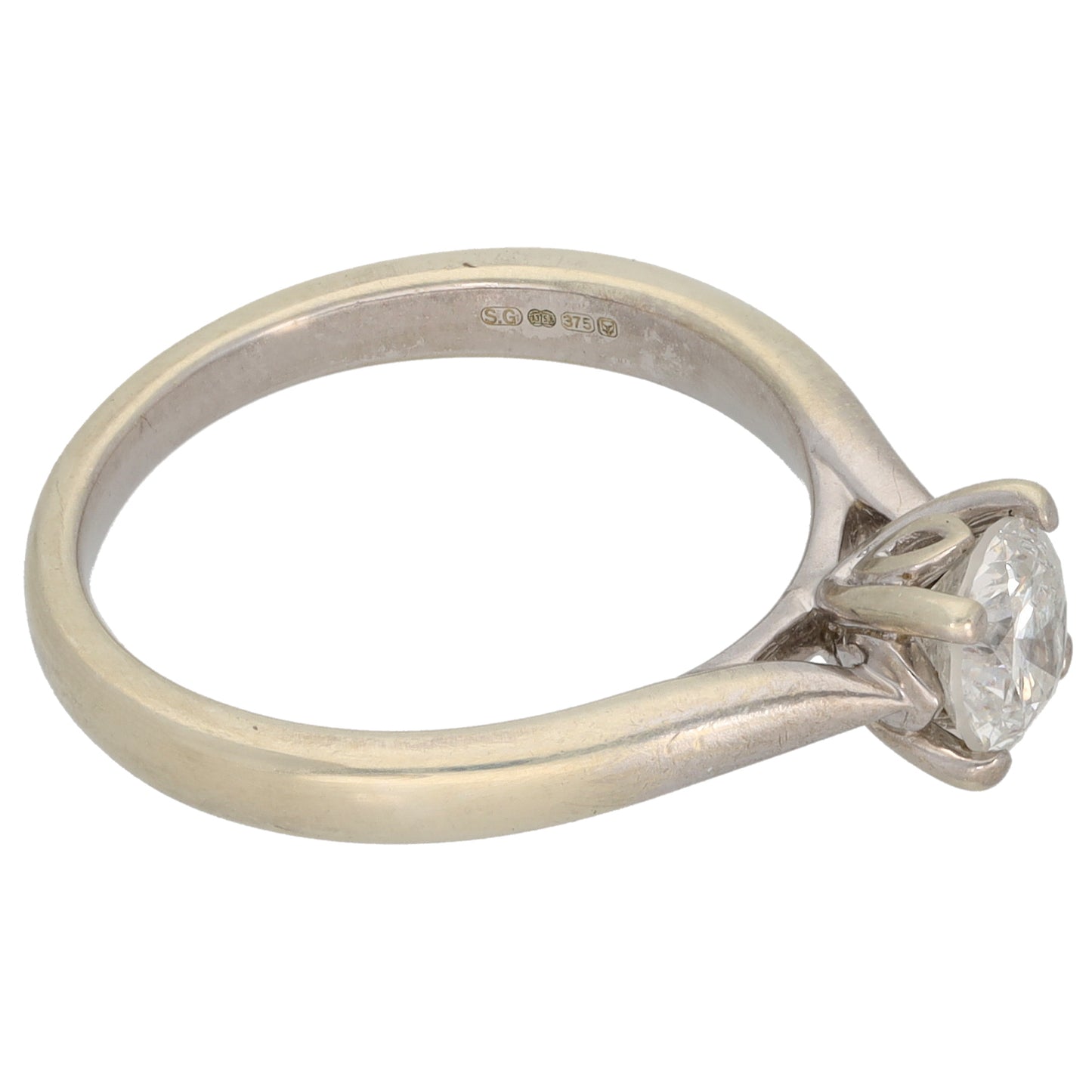 9ct White Gold 0.66ct Diamond Solitaire Ring Size M