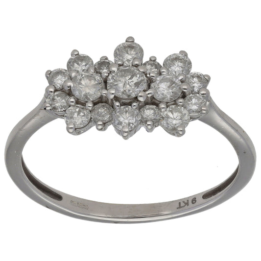9ct White Gold 0.99ct Diamond Dress/Cocktail Ring Size T