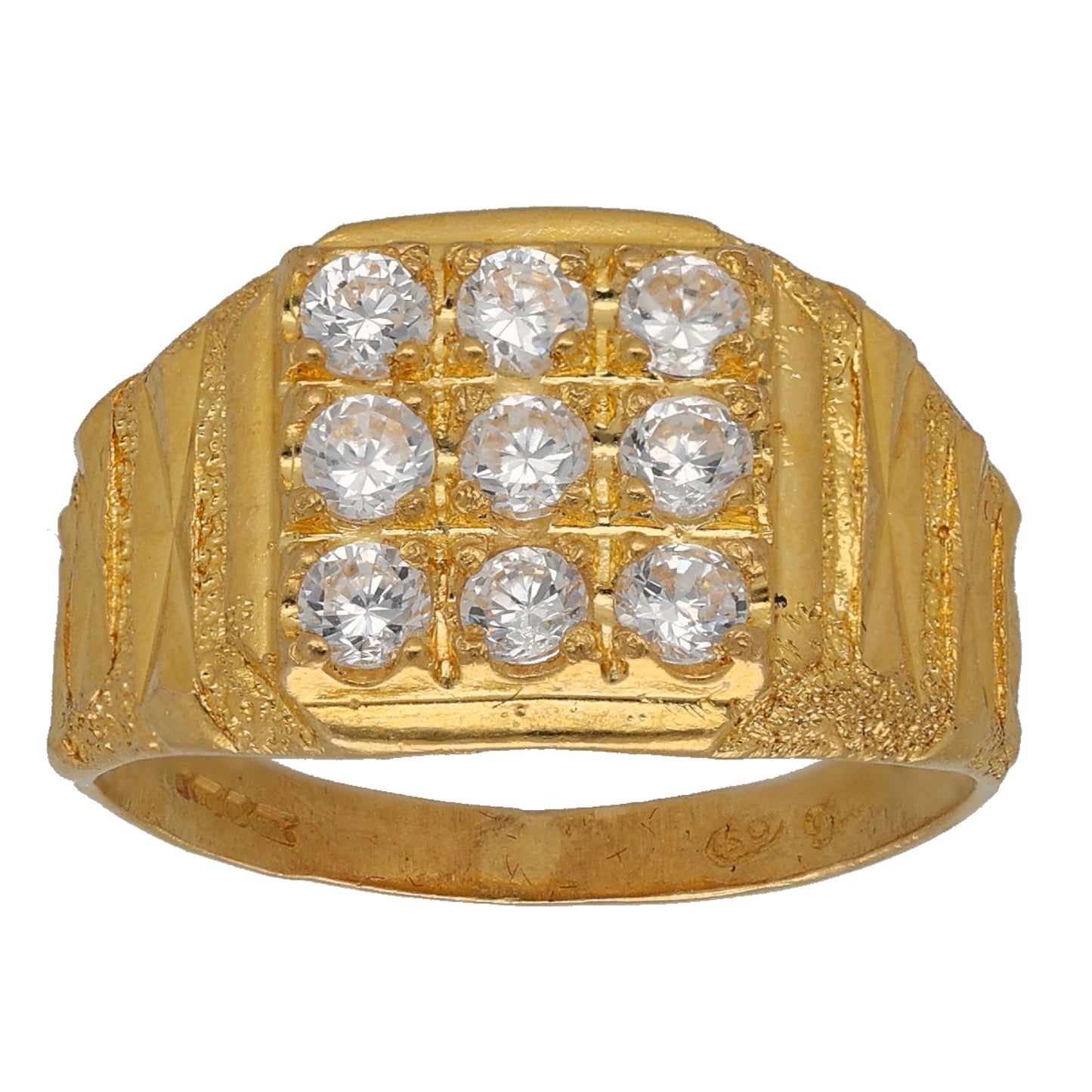 22ct Gold Cubic Zirconia Patterned Signet Ring Size P