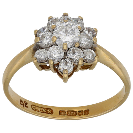9ct Gold Cubic Zirconia Cluster Ring Size N