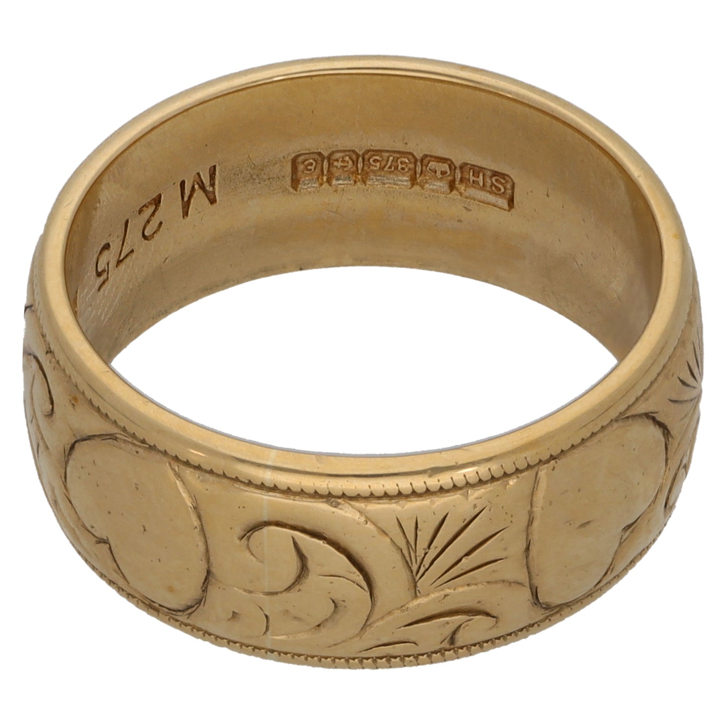 9ct Gold Patterned Wedding Ring Size M