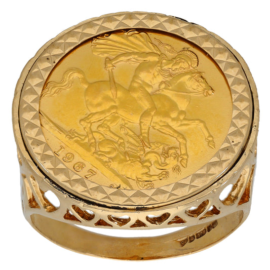 9ct Gold Full Sovereign Coin Ring Size X
