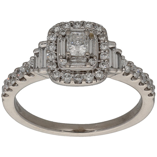 Platinum 0.80ct Diamond Halo Ring Size N