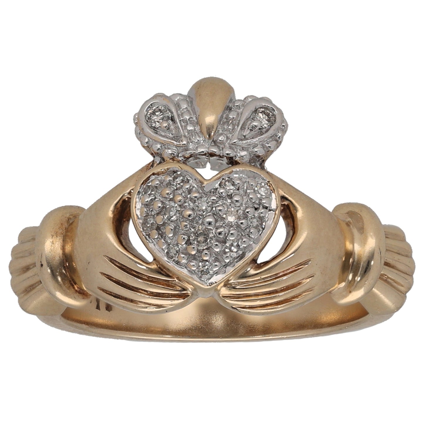 9ct Gold 0.10ct Diamond Claddagh Ring Size M