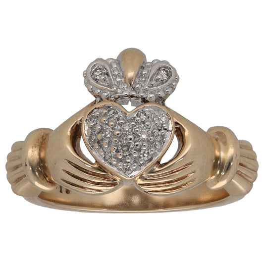 9ct Gold 0.10ct Diamond Claddagh Ring Size M
