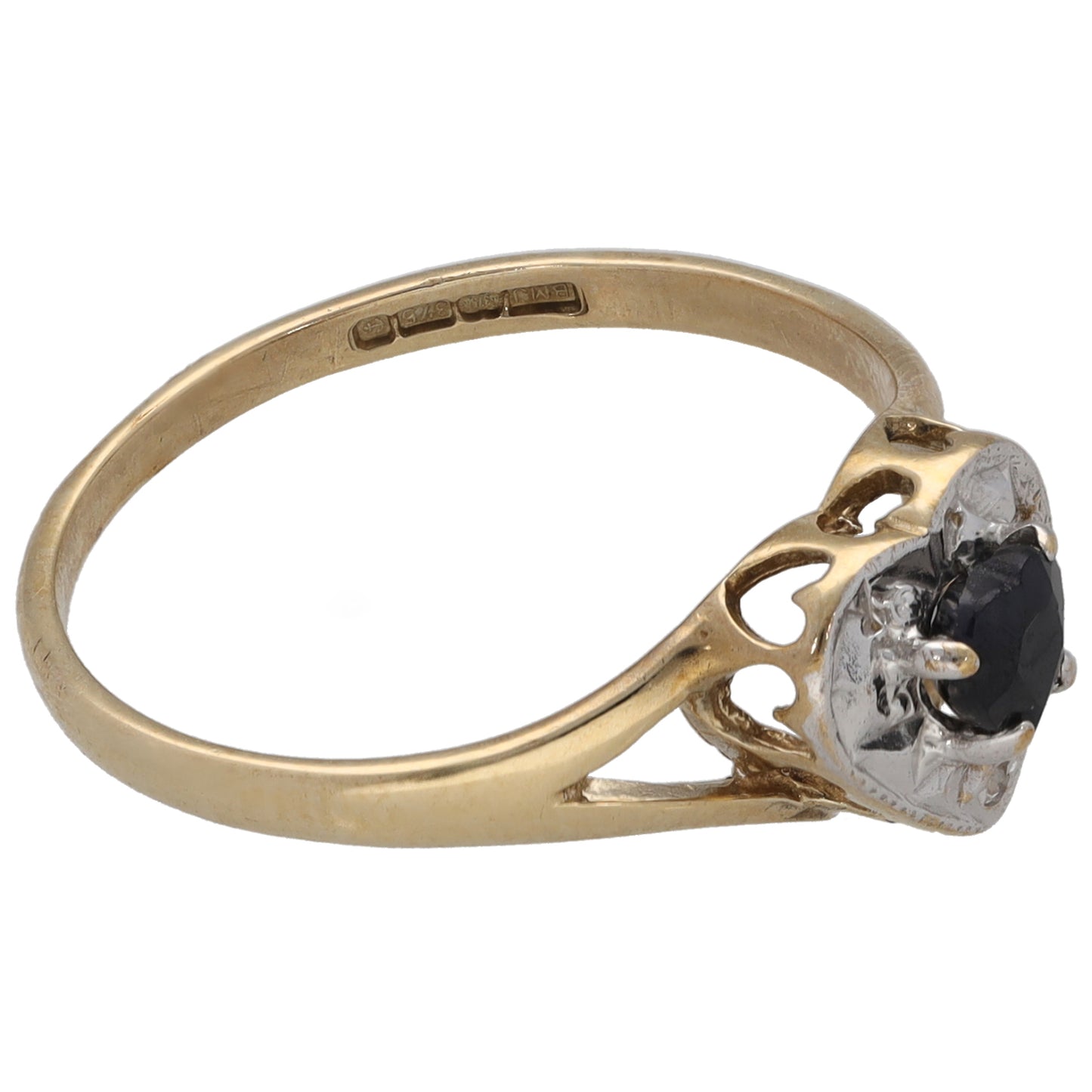 9ct Gold Sapphire & 0.005ct Diamond Dress/Cocktail Ring Size P
