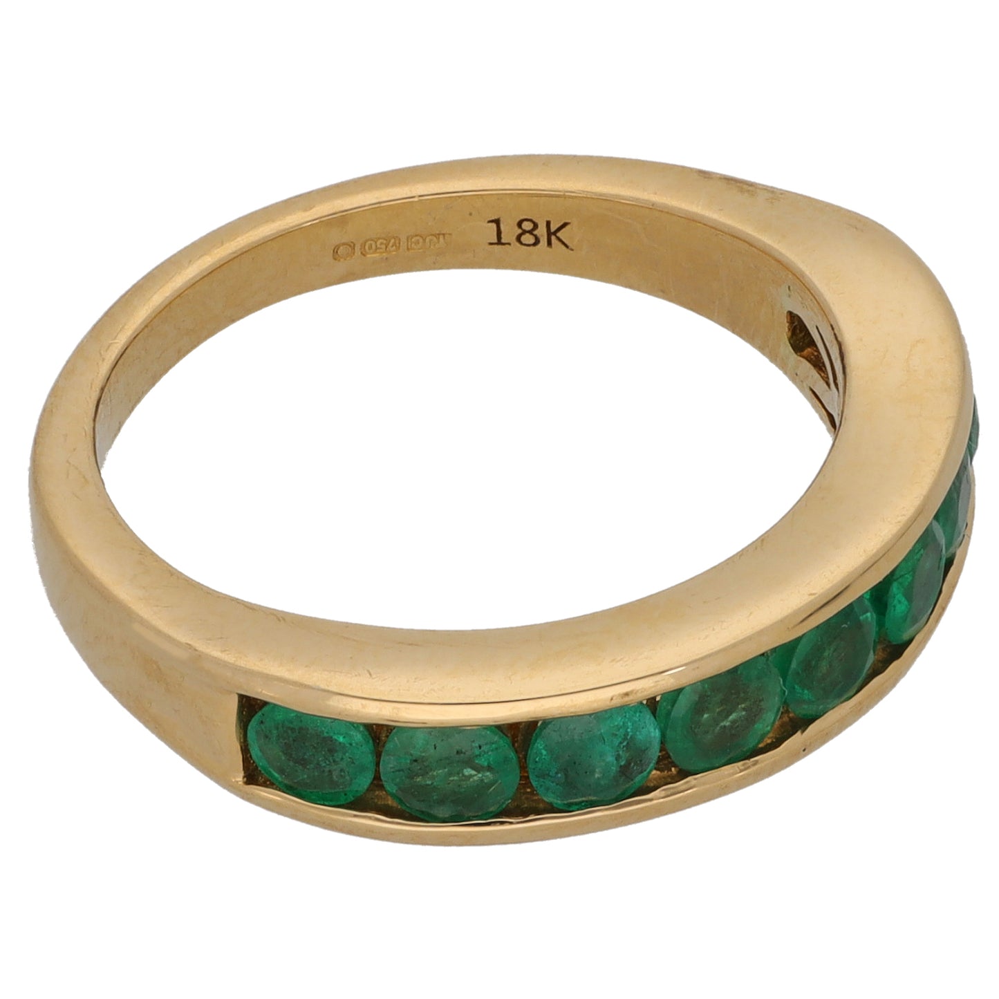 18ct Gold Emerald Half Eternity Ring Size M