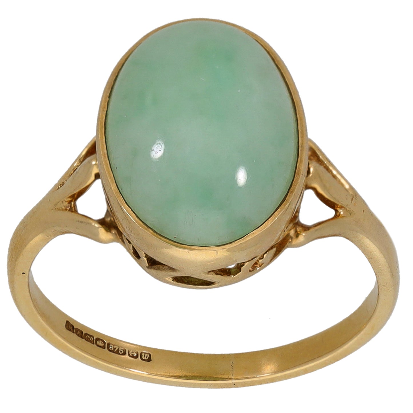 9ct Gold Jade Single Stone Ring Size Q