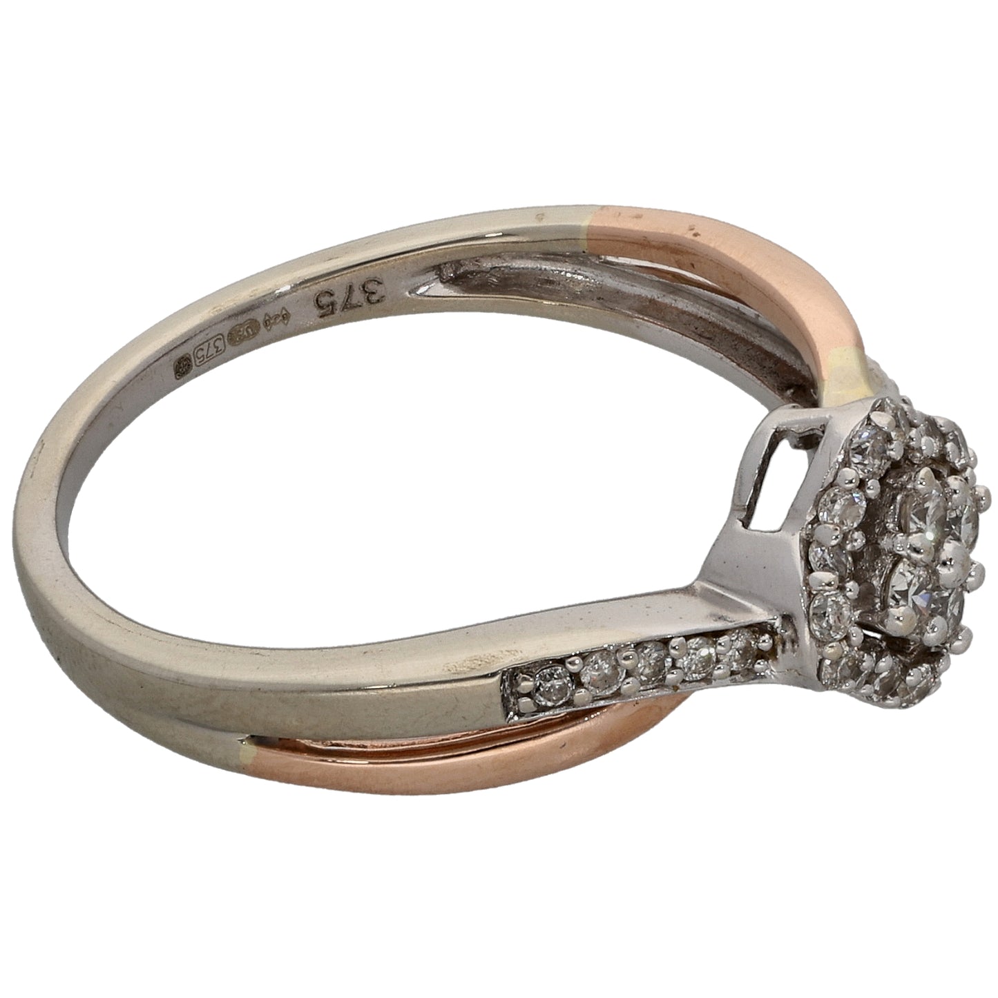 9ct Bi-Colour Gold 0.165ct Diamond Cluster Ring Size N